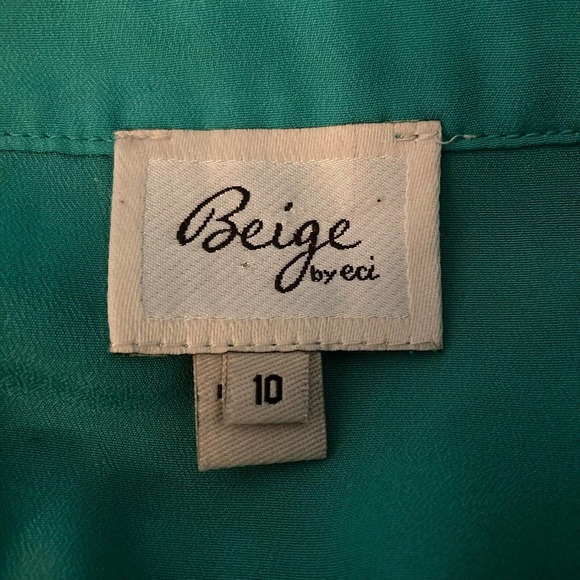 Beige‎ ECI Dress Womens Sz 10 Green Shirt  Drawstring Waist Buttons Pockets - Picture 6 of 10